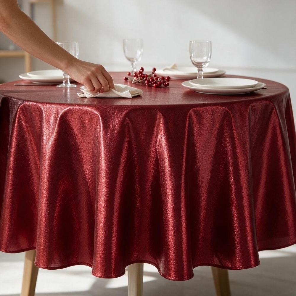 Benson Mills Tablecloth Unisex 70" Red Brand New Elegance Gold Mylar Round